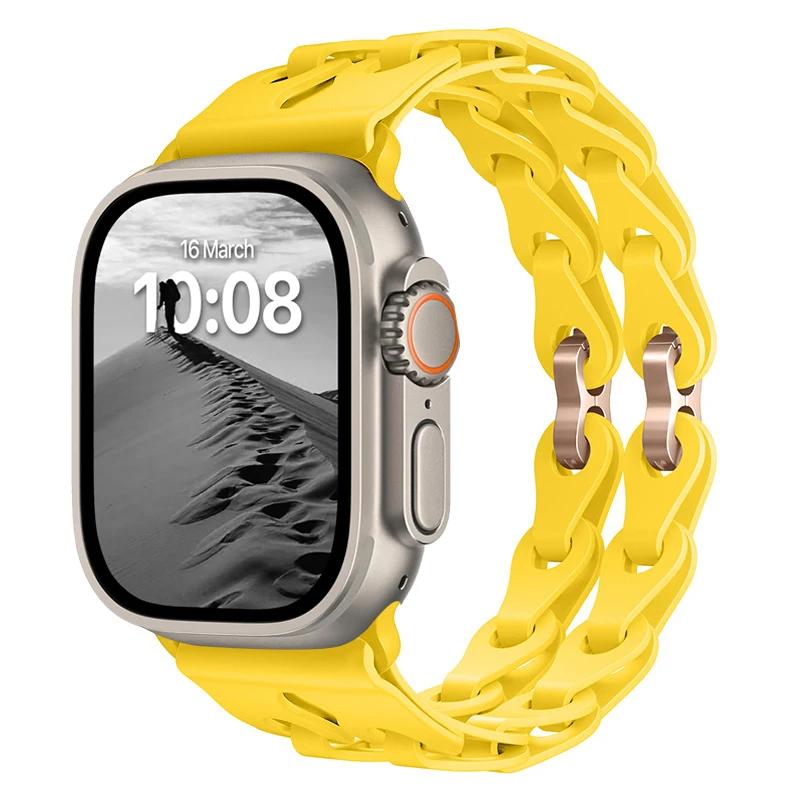 Pulseira de Silicone de Elo Duplo para Apple Watch Band Ultra 2 49mm 44mm 40mm 45mm 41mm 42mm Bracelete para Series 9 8 7 6 5 4 SE 3