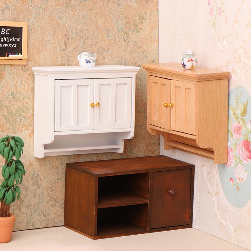 1/12 Dollhouse Miniature Wall Cabinet Closet Shelves Model Doll Home Cabinets Furniture Decor Toy Dolls House Accessories