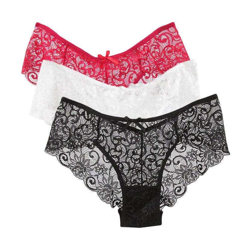 Womem Sexy Lace Panties Floral Hollow Soft Comfort Briefs Lingerie Underwear 3 Pieces