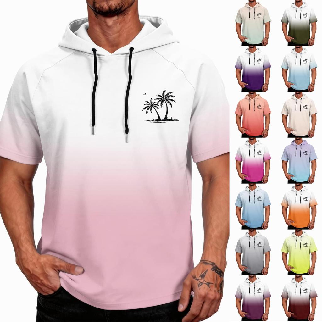 Men's Summer Quick Dry Short Sleeve Hoodie UPF 50 Plus Sun Protection Lightweight Fishing Sports Hooded Shirt