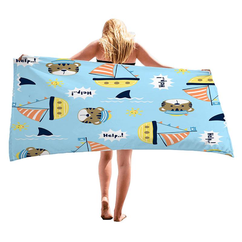 Cartoon Car Design Digital-printed Polyester Superfine Fiber Double-sided Fleece Beach Vacation Bath Towel, Beach Towel
