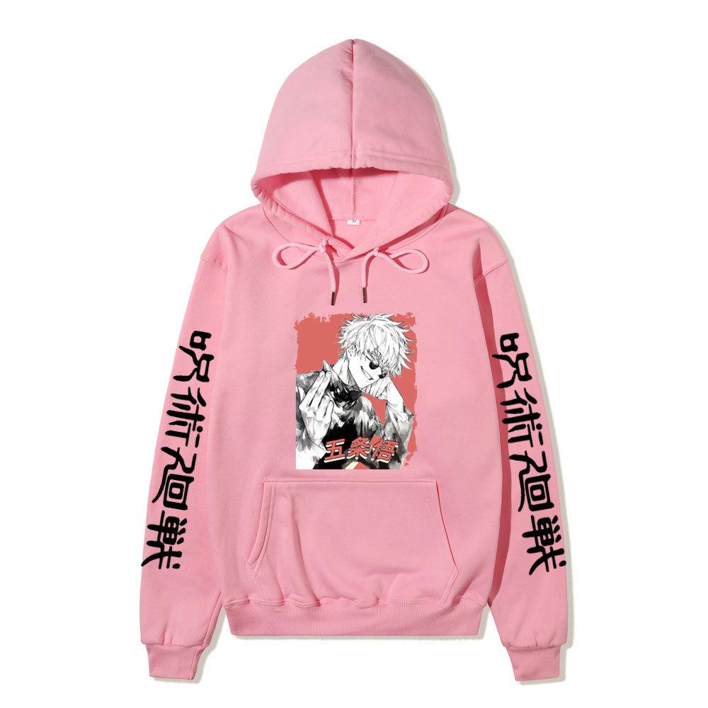 Jujutsu Kaisen Satoru Gojo Hoodie Unisex Fleece Sweatshirt Red Background Manga Portrait Kanji Sleeve Autumn Winter Pullover