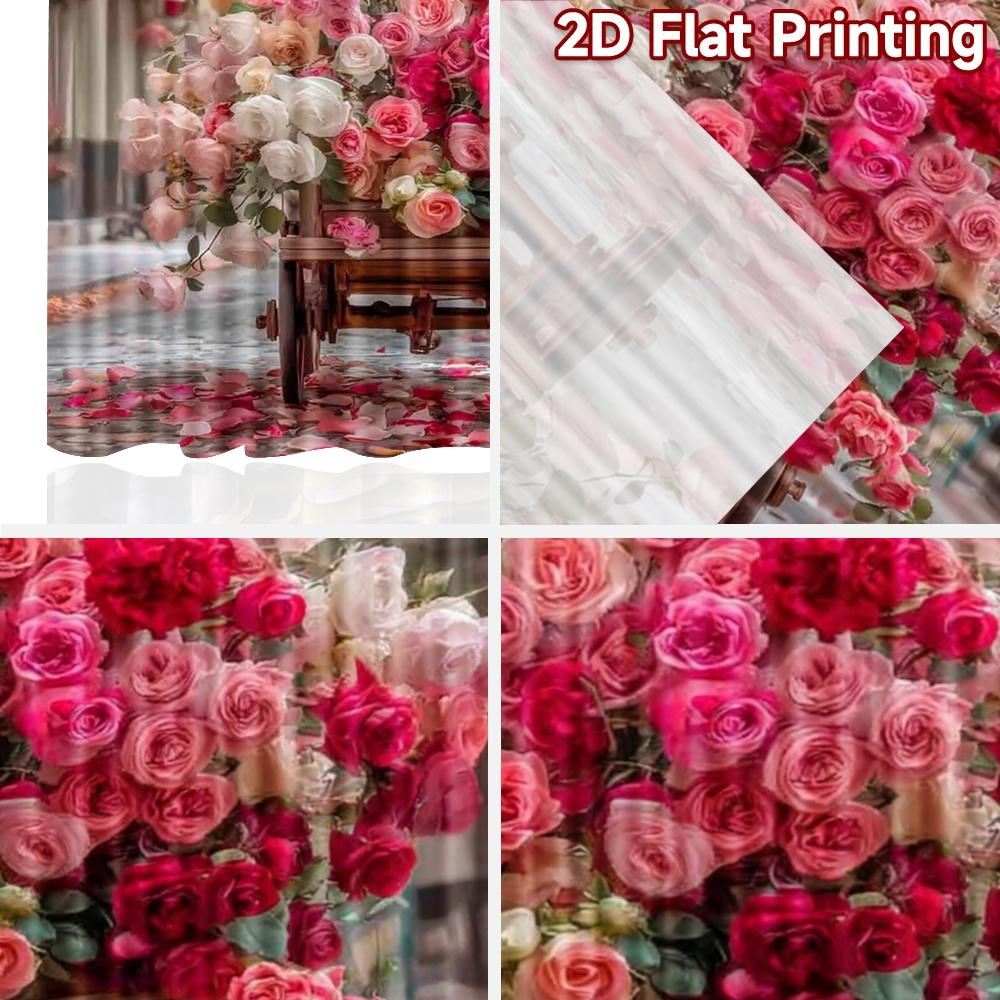 2D flat printing 2pcs Curtain Drapes Valentine's Roses Cart Digital Printed Polyester Drapes Seasonal Party & Holiday Decor Use