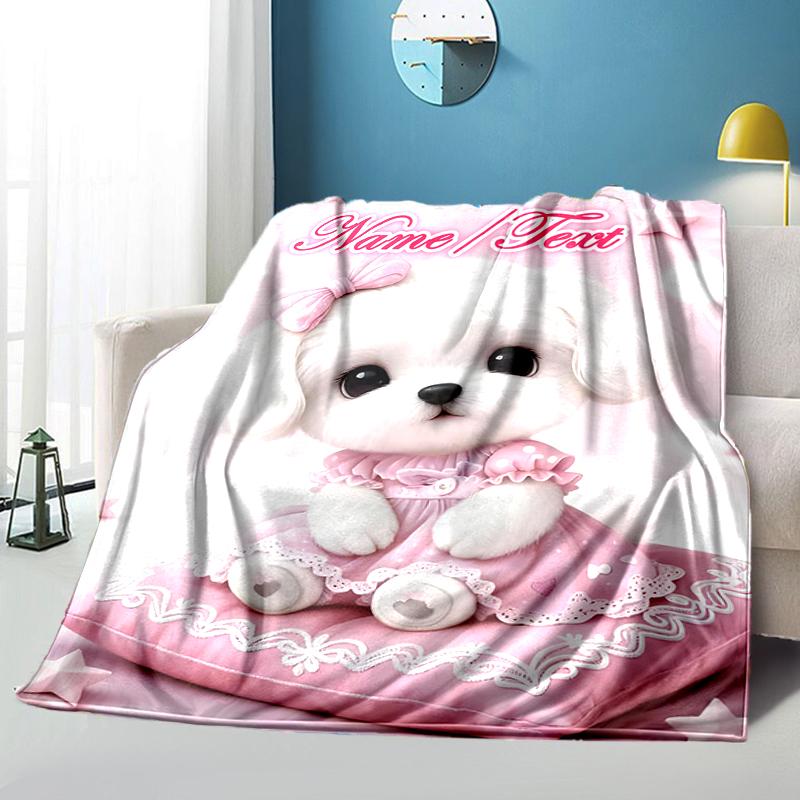 1PC Custom Name Pink Puppy Dreams outdooor Flannel blankets Throw Blanket All-Season Throw Gift Bedspread for Couch, Bed, Camping Holiday Birthday gif