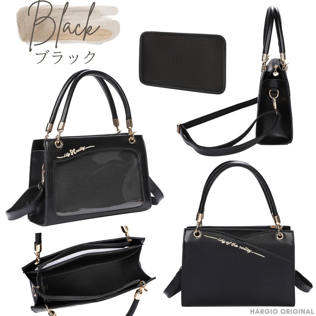 Harujio Ita Bag, Small, Mini, Pearl Ribbon Shoulder Bag, Stylish, Cute, Handbag, 2-Way, Otaku Bag, Popular, Black, White, Blue (Black)