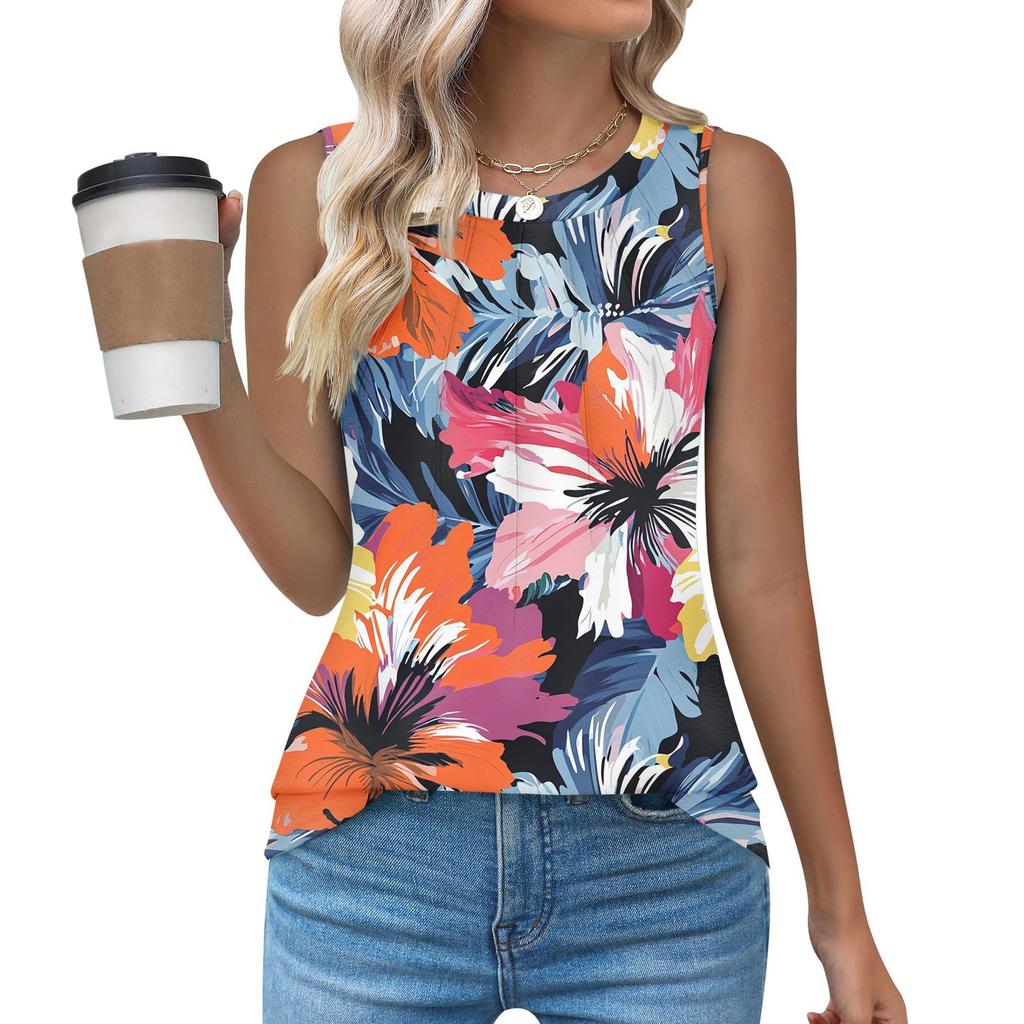 Womens Casual O Neck Loose  Sleeveless Top T-shirt  Summer Tank Tops For Women Tank Camisole Sleeveless Basic Tops