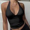 Fashion Summer Women's Sleeveless Top Hanging Neck V Neck Show Chest Halter Sexy Slim Backless Top