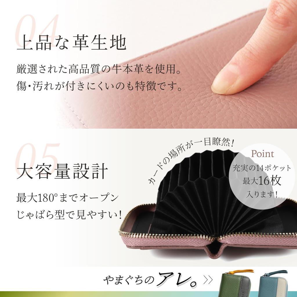 LASIEM Card Case Genuine Leather Cowhide Women's Men's Bellows Magnetic Skimming Prevention Zipper Card Holder Credit Card (Silver Zipper/Tsunoshima)