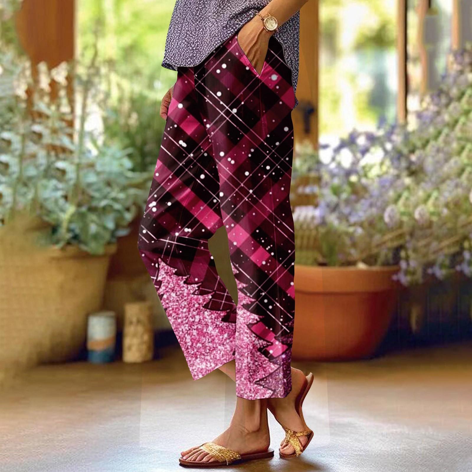 

Жіночі модні різдвяні повсякденні штани з прямими кишенями та еластичною талією L