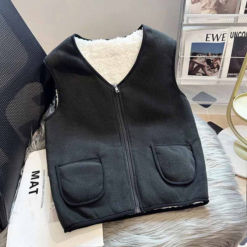 Padded Vest Women Winter Thickened Bottoming Undershirt  Solid Color Warm Sleeveless Vest