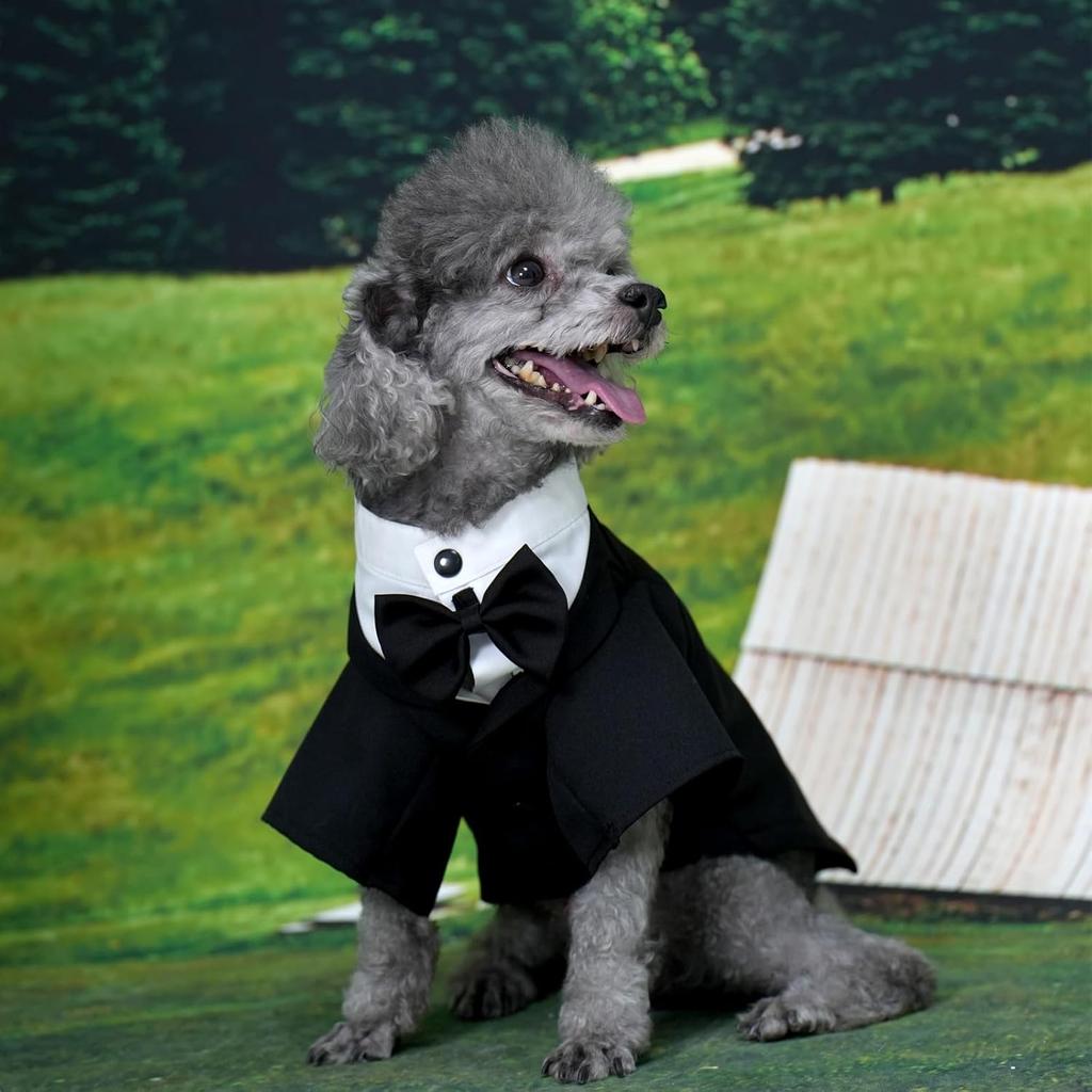 Dog Tuxedo Suit, Formal Pet Shirt Costume Wedding Attire with Black Bow Tie, Pet Outfit Apparel for Small Dogs Cats (Black, Large)