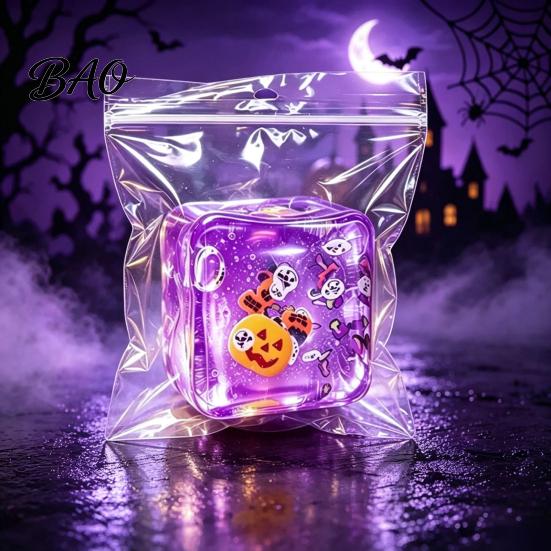Stress Relief Cube Toy for Halloween Christmas, Anxiety Reduction Ice Squeeze Toy, Slow Rising Clear Sensory Holiday Gift Elastic TPR