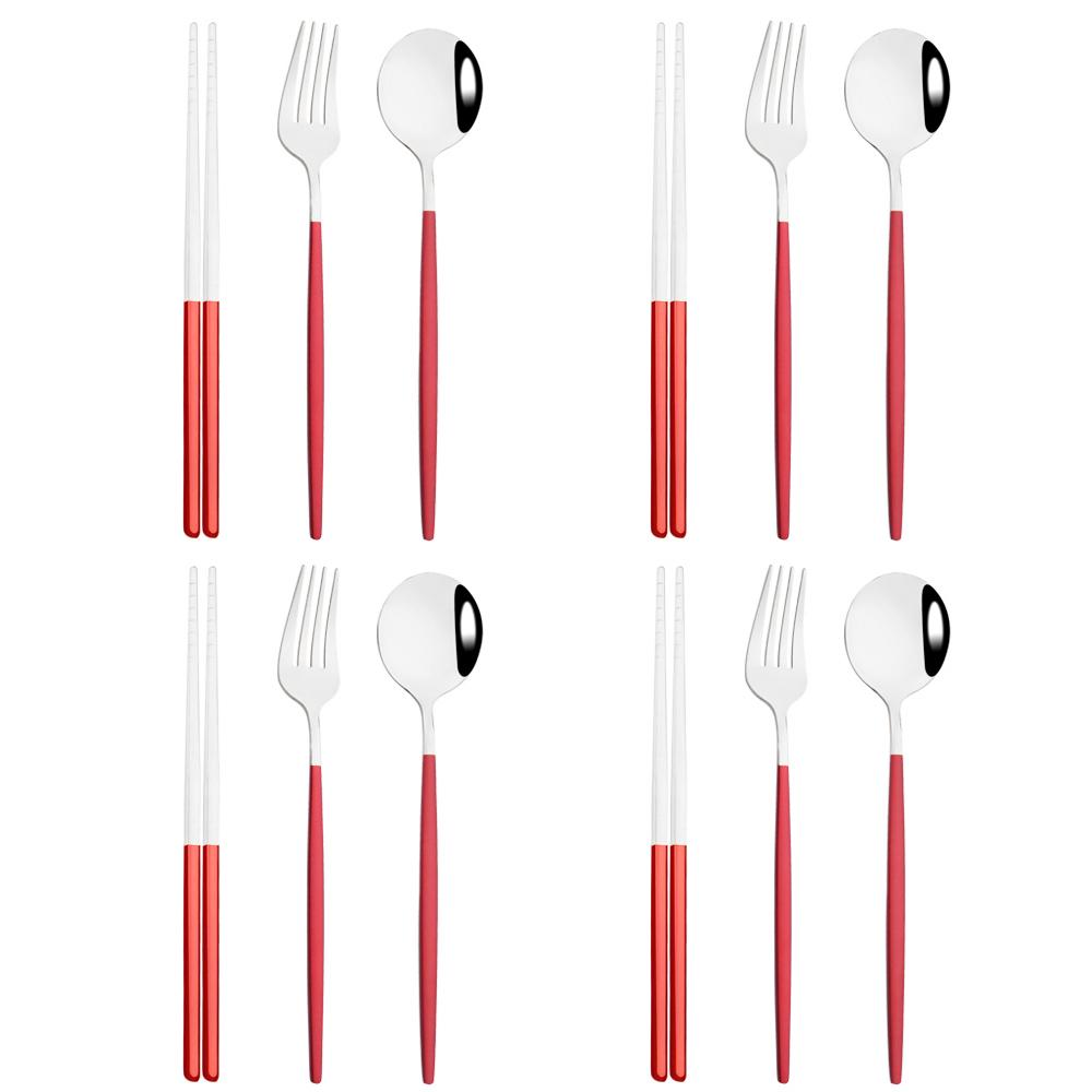 12dílná zlatá jídelní sada hůlky vidlička lžíce příborová sada vysoce kvalitní zrcadlová nerezová ocel příbory korejské nádobí