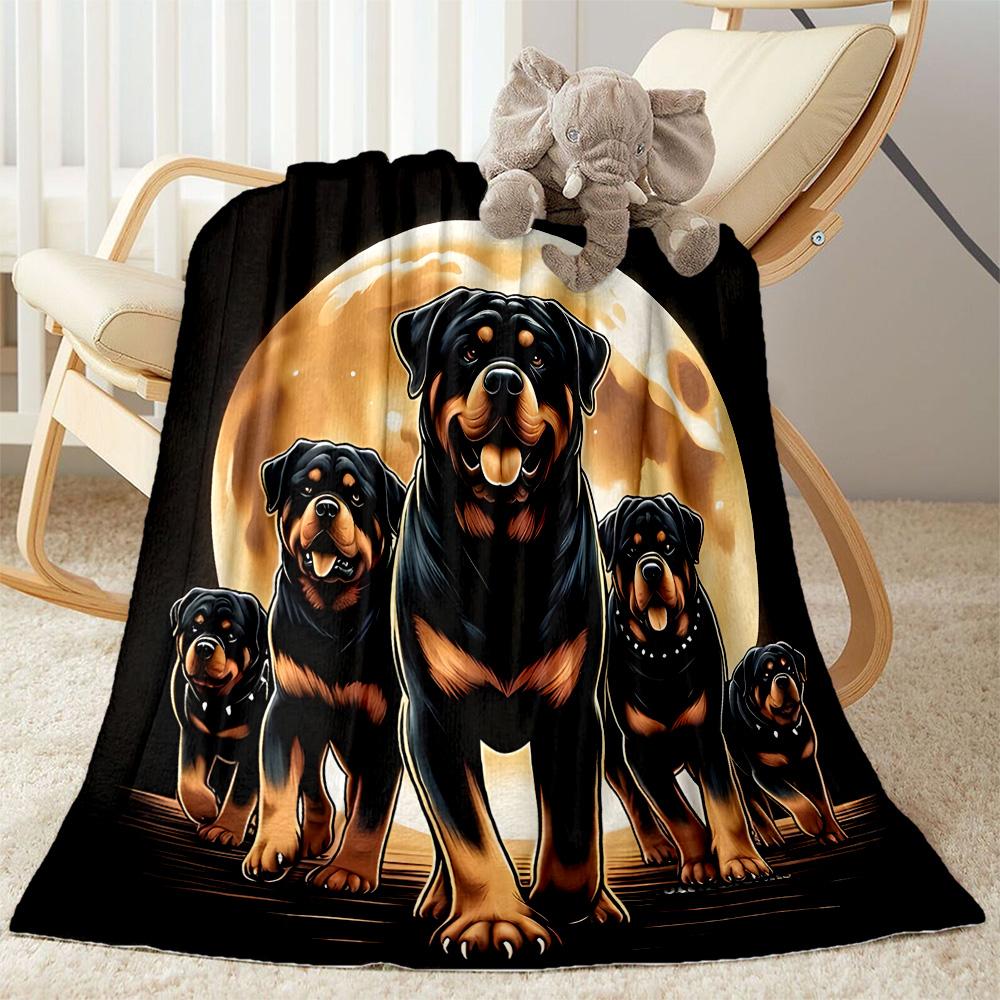 Rottweiler Moonlit Journey Flannel Blanket,Lightweight,Office Blanket,Sofa Blanket,Comfortable Blanket