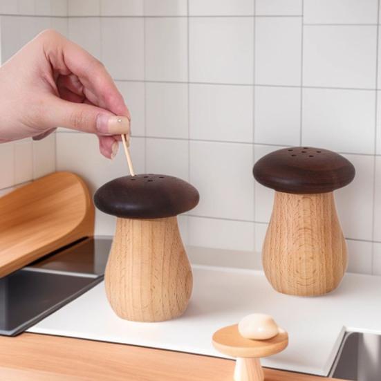 Wooden Mushroom Toothpick Holder Farmhouse Rustic Toothpick Dispenser Box Home Office Restaurant Desktop Toothpick Organizer Container
