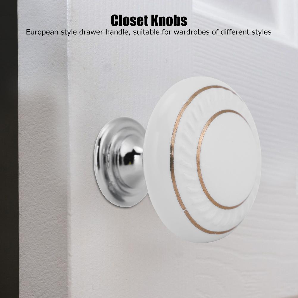 Ensemble de 4 pièces Poignée moderne en céramique Poignée Boutons Quincaillerie pour Tiroir Placard Armoire(1043 Double Or Blanc )