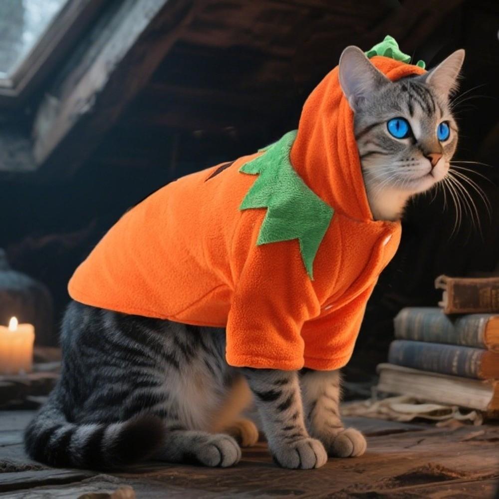 Breathable Pumpkin Dog Costume Orange Dog Hoodie Cute Pet Cosplay Costume  Pet Role-Playing