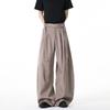 Men Double Belt Pleated Loose Straight Micro Flared Casual Long Pants