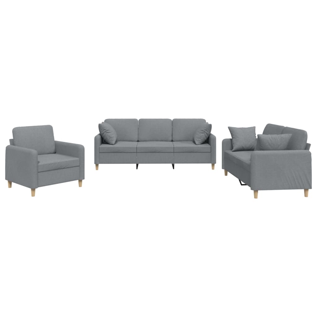 Vidaxl 3-Cz. Relaxation Set With Cushions, Light Grey, Fabric