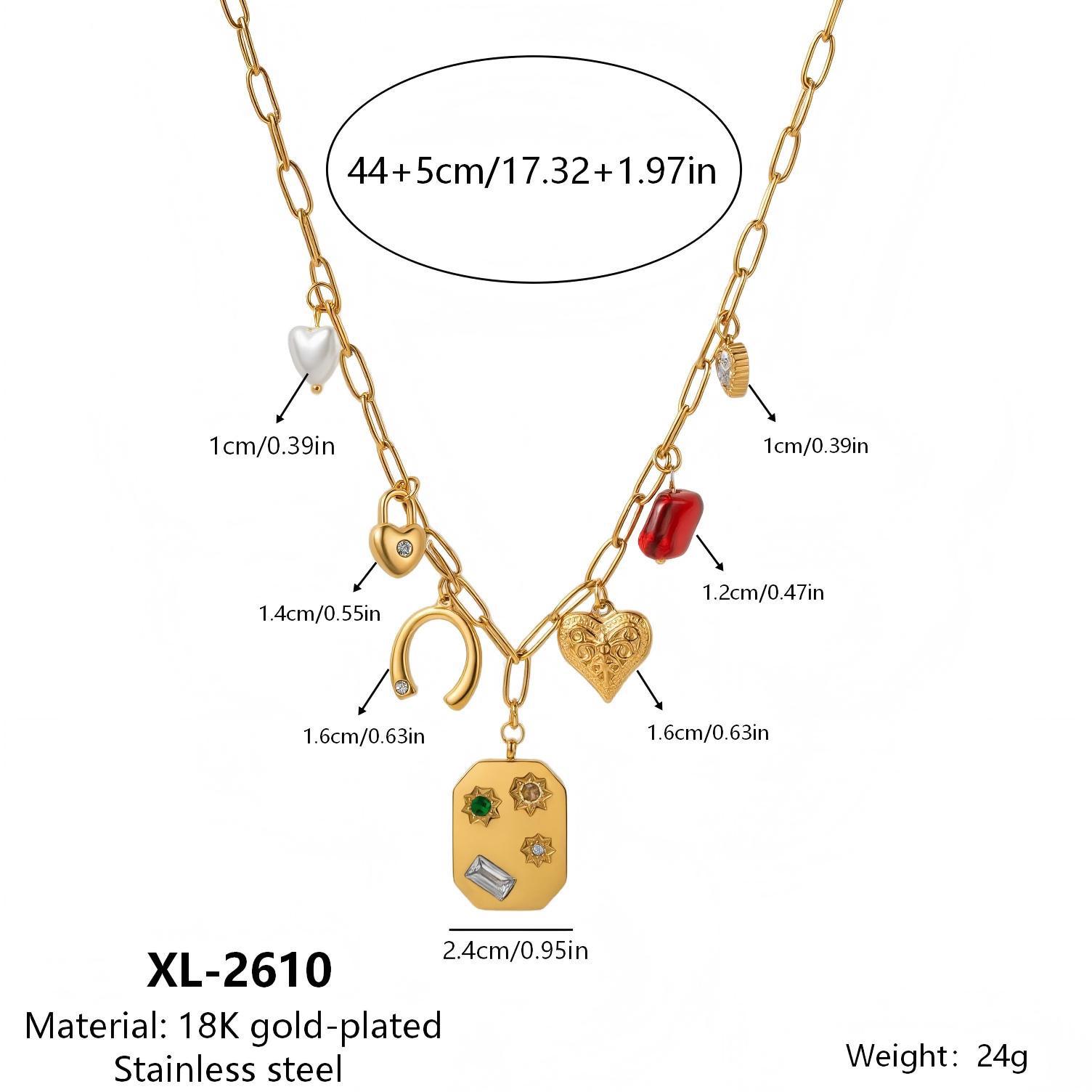 Multi-Pendant Titanium Steel Necklace: Horseshoe, Heart, Star  Geometric Design 18K
