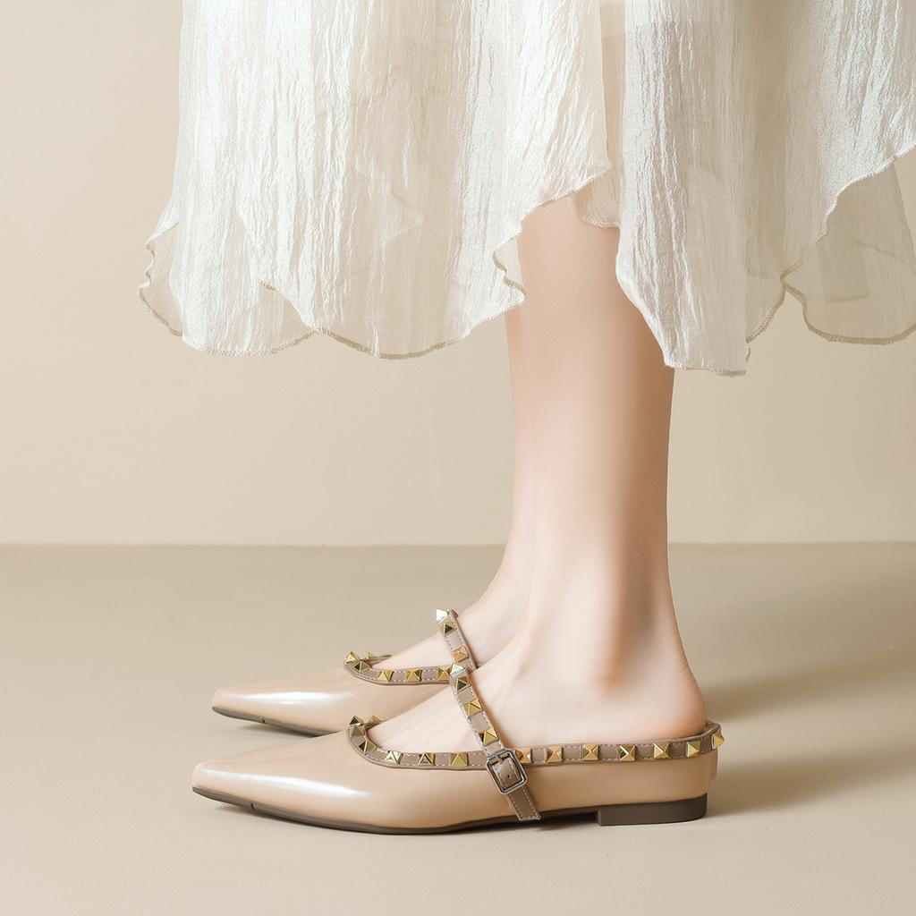 Naked pointed rivets single shoes for women, one pedal inside, bag head slippers for women's summer wear
