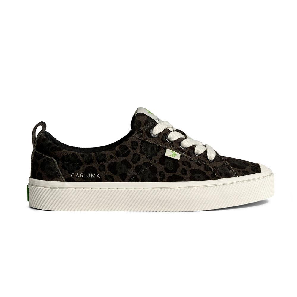 Cariuma Oka Low Black Jaguar Print Suede