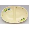 SOUSEN Medium Plate, Yellow-Green, 18cm, Seto Ware, Two-Compartment Plate with Train and Bus Design