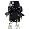 For Apple 16 Promax Solid Color Silicone Phone Case for IPhone 14 Bow 15 Pearl Hand Chain Cross Body