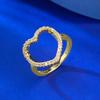 New S925 Silver Yellow Hollow Heart Ring Set with Love, Small and Elegant, Women's Niche Wedding Jewelry