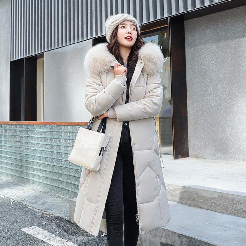 Winter Plus Size Cotton-padded Jacket Women's Coat Long Over-the-knee Padded Coat with Large Fur Collar
