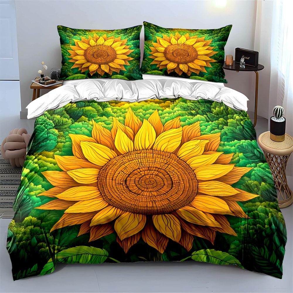Sunflower Art Set Decoration Bedding Set with 1 Duvet Cover 2 Pillowcases Single Double King Queen, Gift