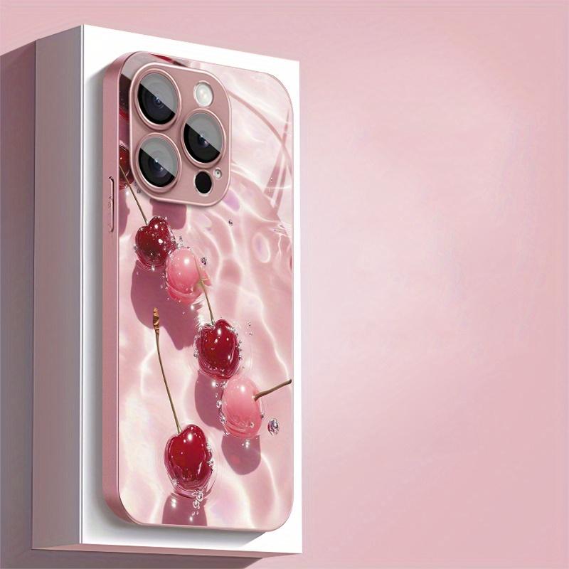 Crystal Cherry Image Tempered Glass Phone Case Suitable for iPhone 17 16 15 14 13 12 11 Pro/Max/Plus Anti Drop and Anti Shock