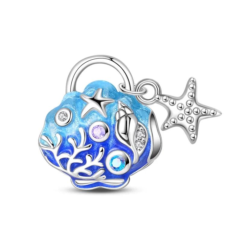 Copper Blue Ocean Charms Bead Cruise Fine Ship Crab Seahorse Pendants Fit Bracelet Diy Jewellery Marking Present