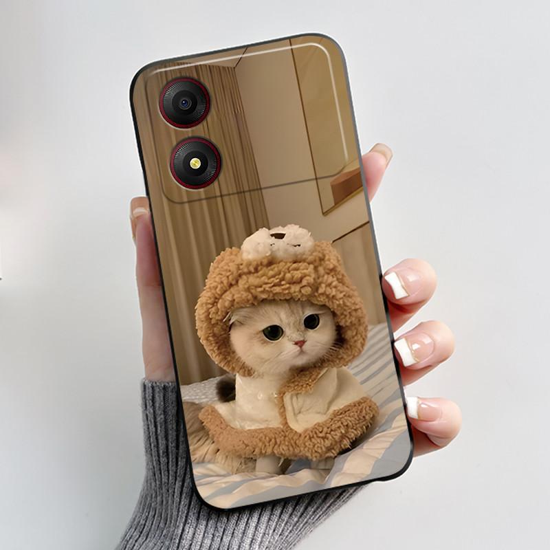 Casing For ZTE Blade A34 / A54 4G Phone Case Shell Aesthetic Cute Cat Astronaut Soft TPU Silicone Black Protective Cover Bumper
