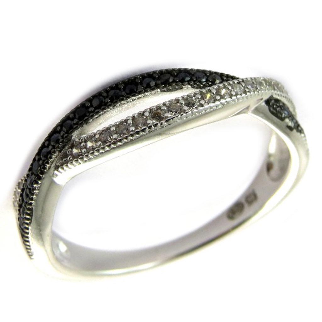 Silver Ring 'Sissi' Black White (rhodium) - 5 Mm