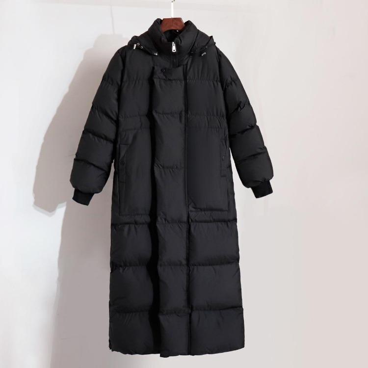 

Women Warm Winter Long Quilted Puffer Coat Maxi Oversized Jacket with Detachable Hood Full Zip Long Sleeve Padded L чорний