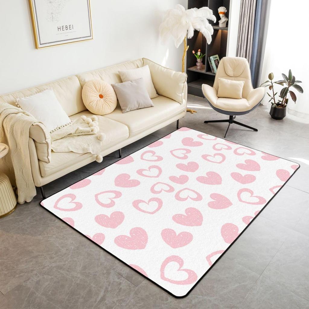 Cute Heart 3x5 Area Rug Cartoon Bow Knot Rugs for Living Room | Colorful Romantic Pink Fantasy Washable Rug,Valentine's Day Theme Love Heart