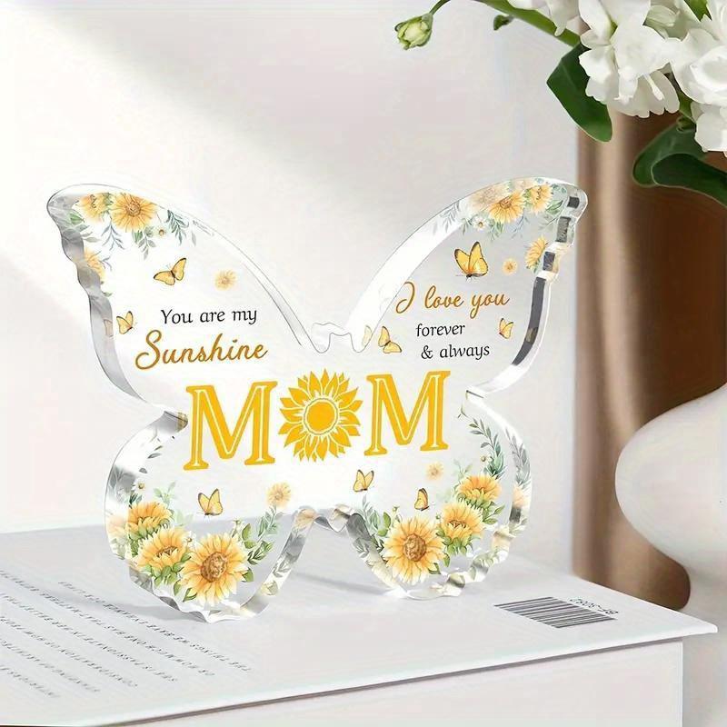Mother's Day Acrylic Decoration, Sunflower Mom Butterfly-shaped Acrylic Decoration, Gift for Mother, Party Decoration Bookshelf Desk Table Decoration