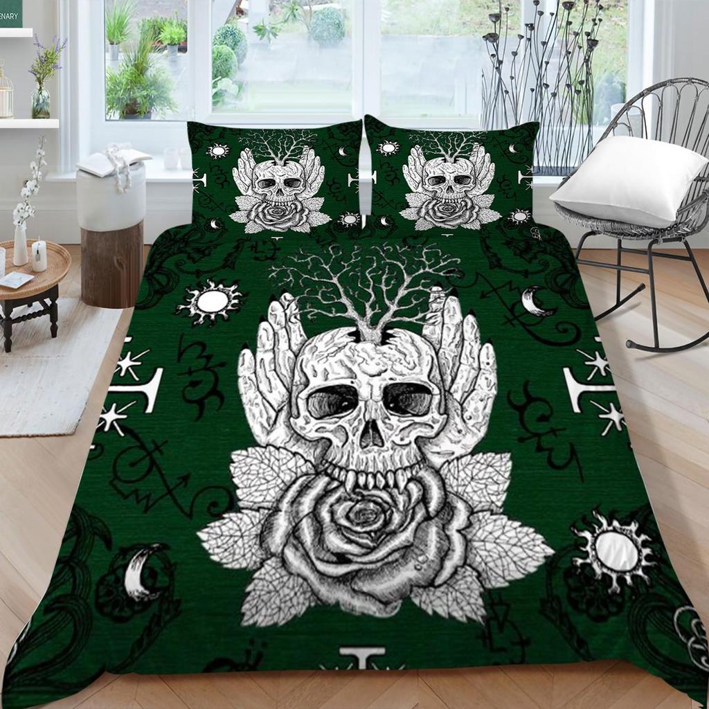 Bettbezug-Set mit Totenkopf-Druck, für King-Size-Bett, Doppelbett, Heimtextilien, modische Bettwäsche, Anzug, Bettbezüge, einzigartiges Design