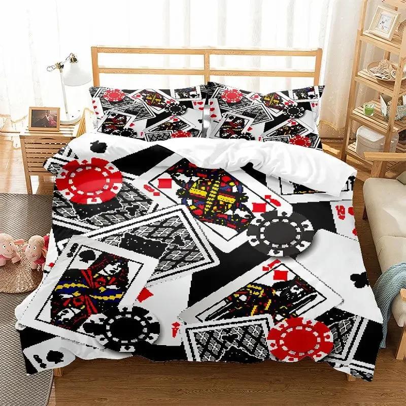 

Playing Poker Super King Duvet Cover Set 3D Printed Dollar Duvet 2 People Winter 3D Comforter Bedding Sets Black Red Bed Set EU Single(135*200cm)3pcs