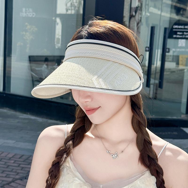 Summer Straw Vinyl Empty Top Sun Hat Women's Outdoor Versatile Big Eaves Bucket Hat Anti-ultraviolet Sunshade Mountaineering Hat