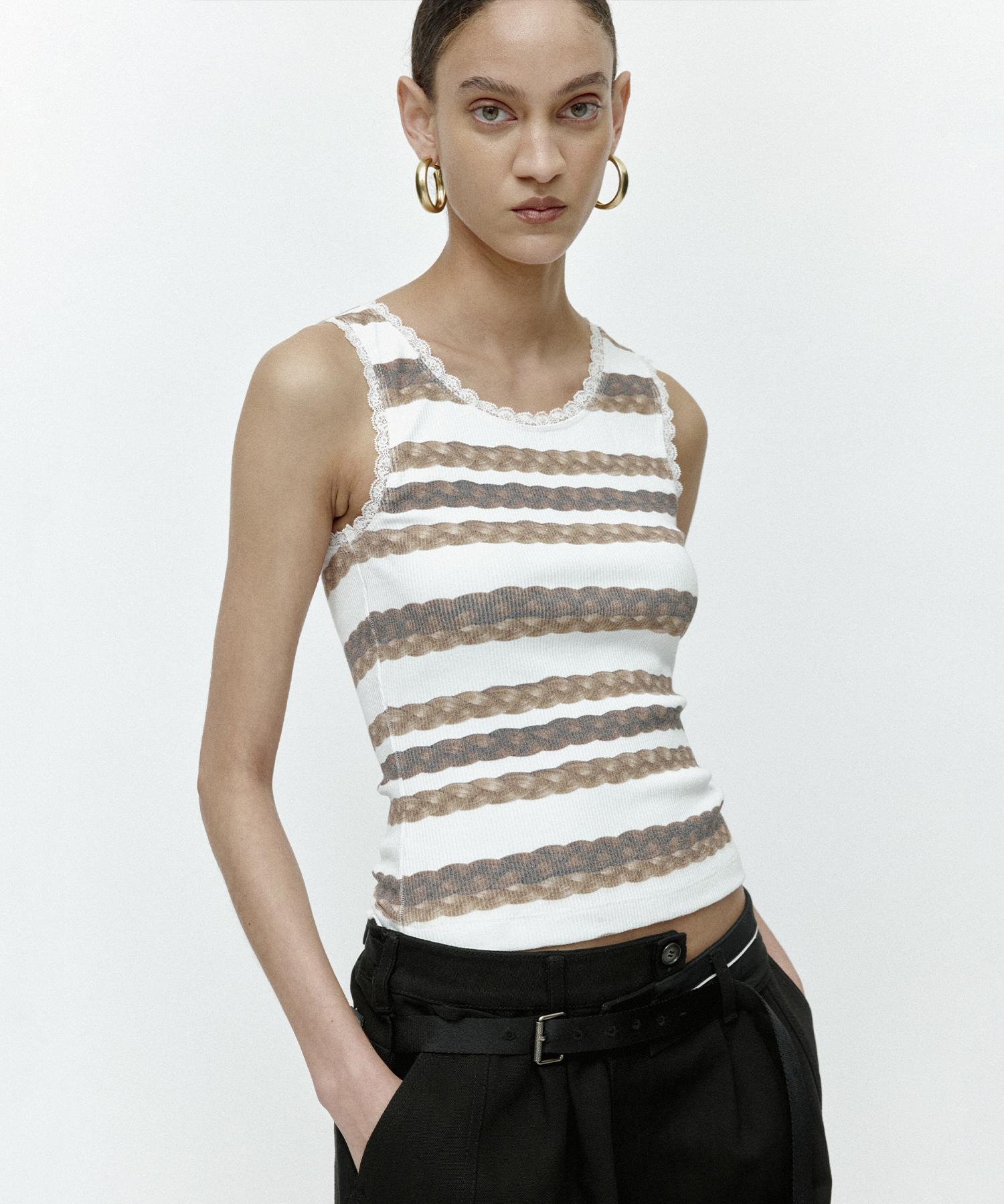 Andersson Bell Hair Braid Stripe Tank Top Atb1263W(White) Xs