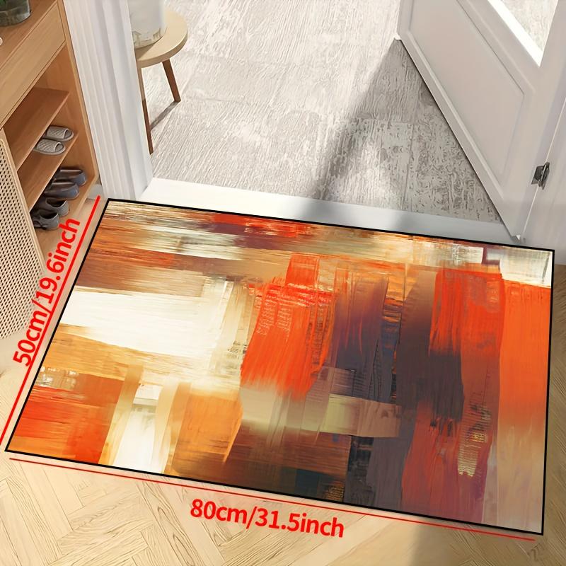 1 ks Živý abstraktní koberec - Polyester omyvatelný v pračce, Teplý oranžový & béžový geometrický vzor, Perfektní pro obývací pokoj, Postel