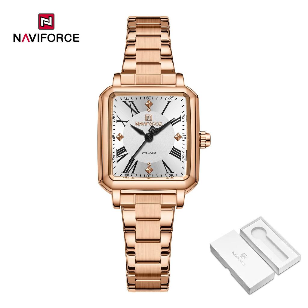 NAVAFORCE Women's Quartz Watch Ceremony Party Stainless Steel Strap Waterproof Square Roman Dial Women's Casual Fashion Accessories Watch NF5065