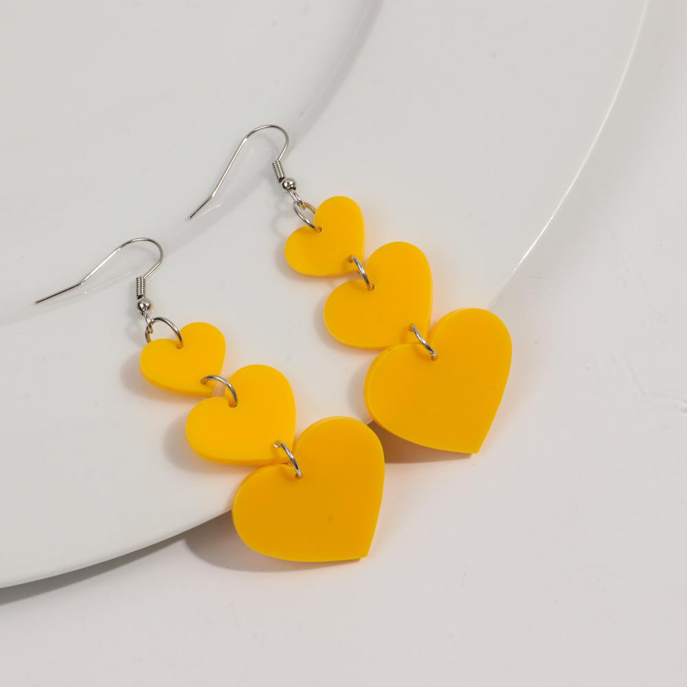 Pink Love Heart Acrylic Drop Earrings for Women Mirrored Peach Hearts Spliced Long Earring Fashion Jewelry Valentine's Day Gifts