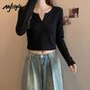 MJ STYLE Black V-Neck Slim Fit Long Sleeve T-Shirt