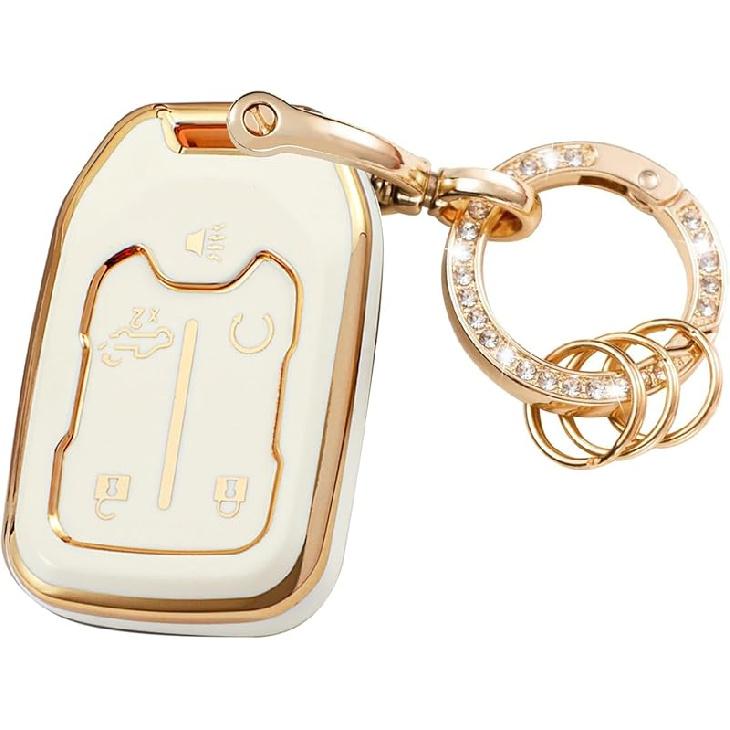 Key Fob Cover Compatible with Chevy Chevrolet Suburban Tahoe GMC Terrain Yukon Yukon XL Smart 6 Buttons TPU Remote Keyless Key Fob Case Protection