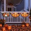 Large Halloween Yard Backdrop Semi Circle Bunting Banner, Pumpkin Bat Porch Decor, Haunted House Party Decor Spooky Festive Hanging Flag for