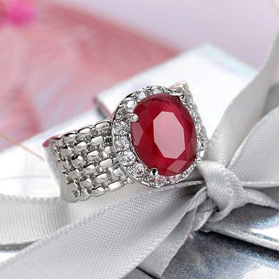 Luxury Lab Ruby Ring Shiny Cubic Zirconia  Sterling Silver Bride Wedding Rings Couple  for Women Gift
