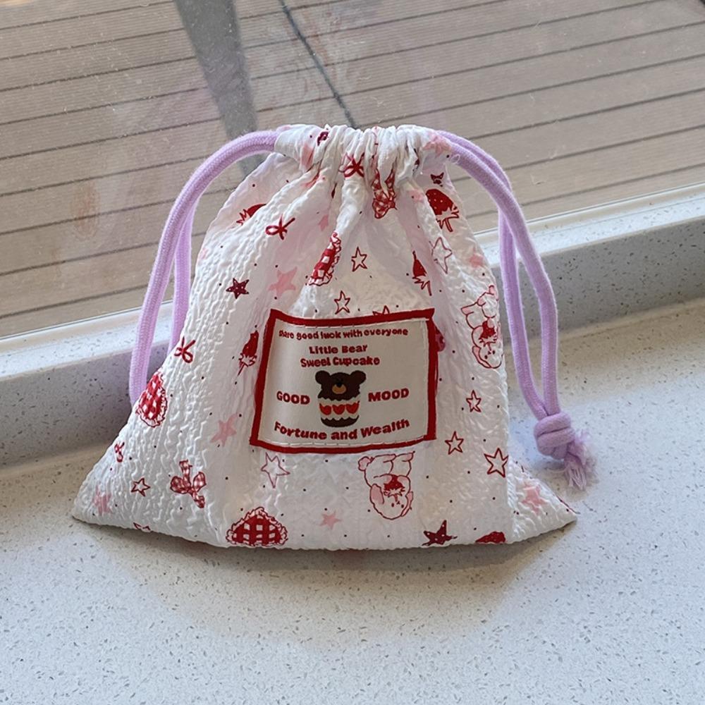 Cute Portable Storage Bag Mini Multi-purpose Drawstring Coin Purse Dustproof Cartoon Makeup Lipstick Pouch